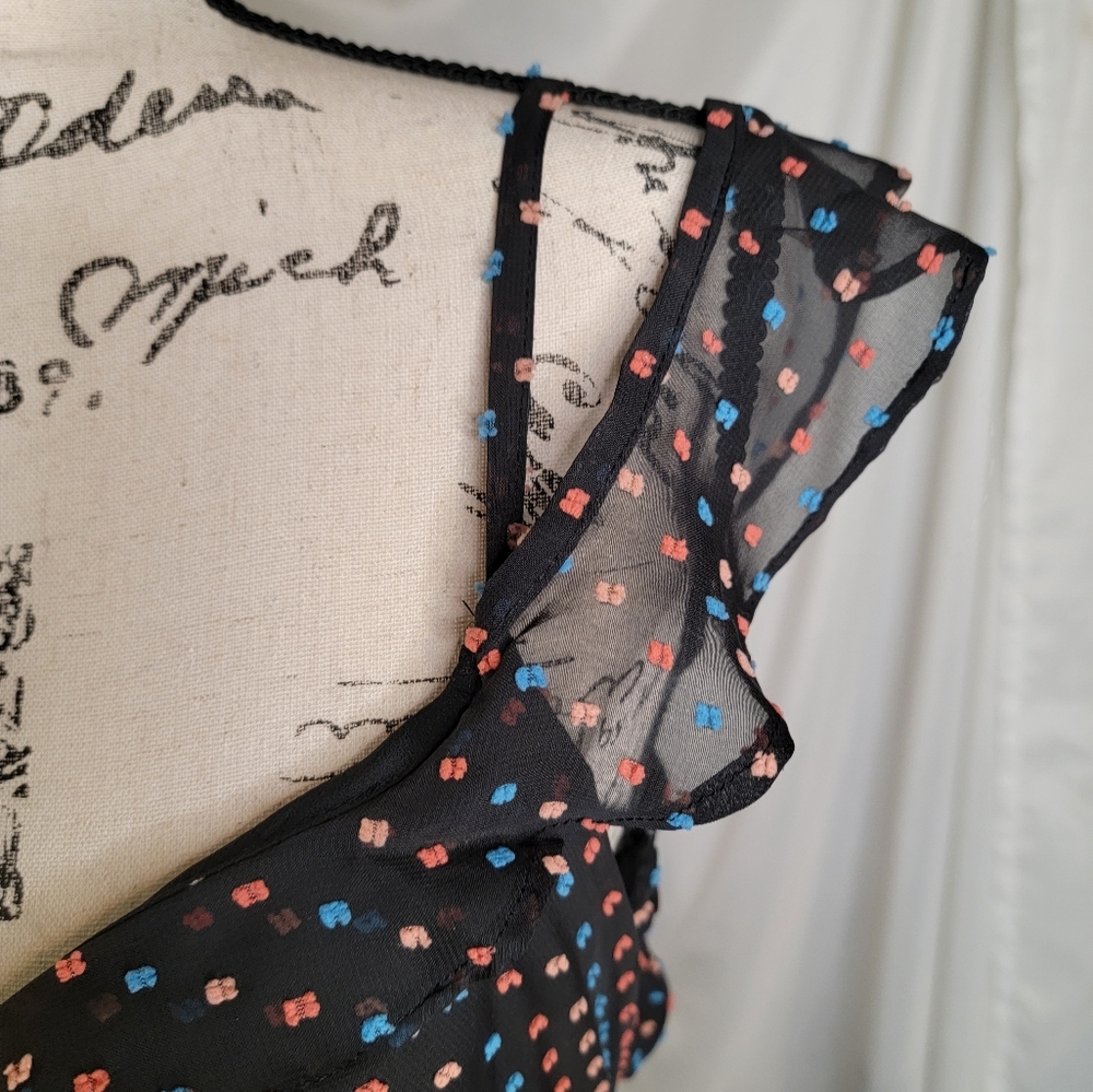 Betsey Johnson wrap dress navy blue polka dots size 4